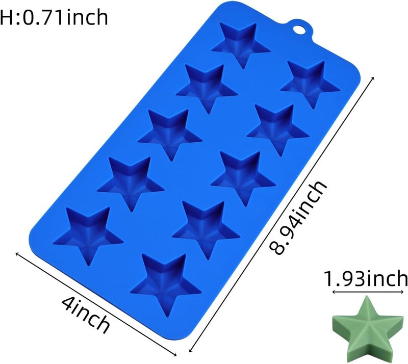 EDUEE Star Chocolate Molds 3pcs Silicone Star Candy Molds for Baking Ice Cube Resin Soap Jelly(Star Size 1.93in), Blue - Image 2